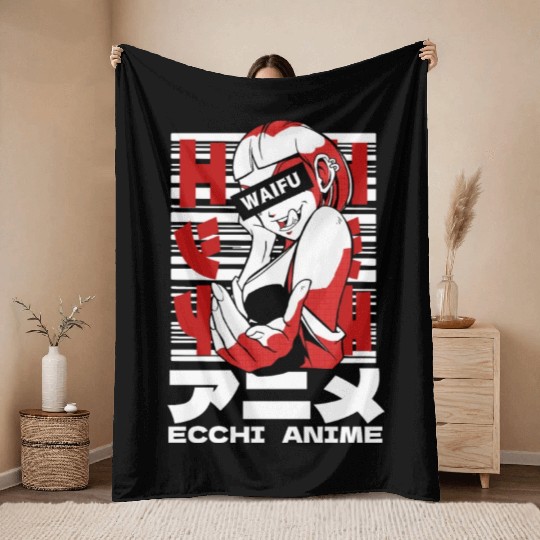 Japanese Ecchi Anime Aesthetic Waifu Manga Girl Throw Blankets