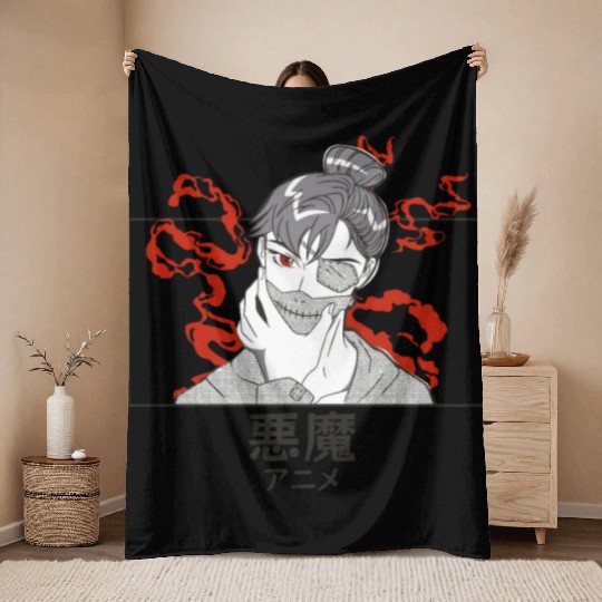 Japanese Demonic Dark Fantasy Anime Horror Throw Blankets