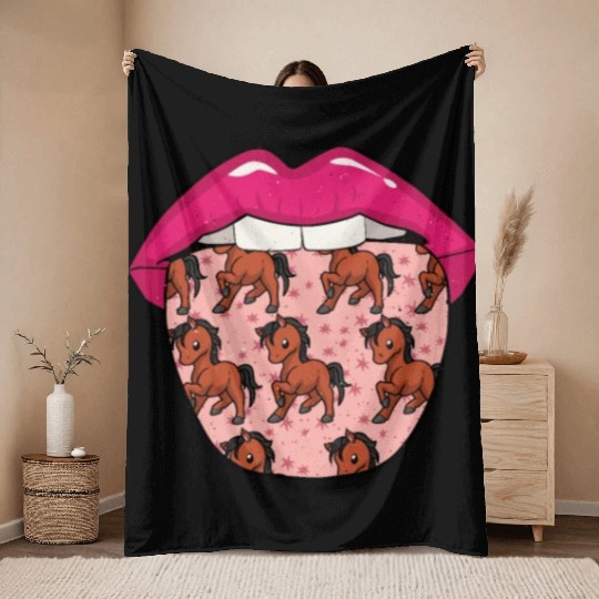 Horse Riding Tongue Throw Blankets