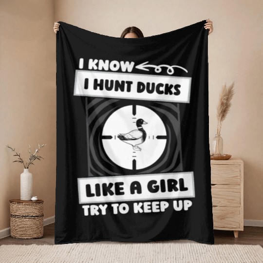 Duck Hunting Girl Throw Blankets