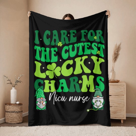 Groovy Retro NICU Nurse St Patrick's Day Throw Blankets