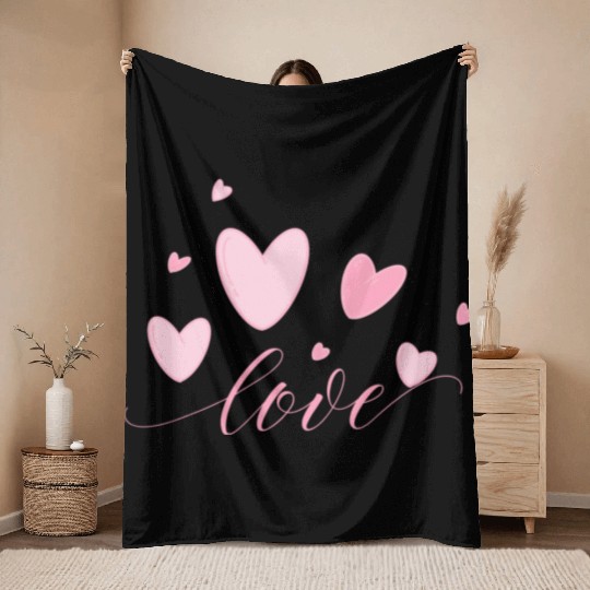 Love pink hearts valentines Throw Blankets