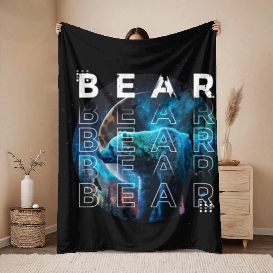 Midnight Roar: A Bear's Lunar Adventure Throw Blankets