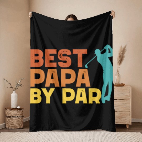 Best Papa By Par Men's Golf Gift Father's Day Papa Throw Blankets