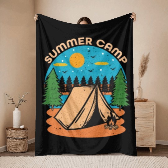 Happy Summer Camp Camping Lover FunnyT-Throw Blankets