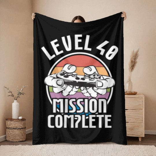 Birthday Level 40 40th Birthday Gamer Gaming Gamer Throw Blankets
