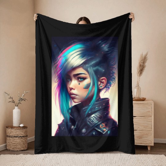Tokyo Nightclub Punk Girl Throw Blankets