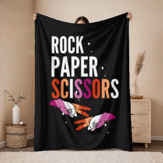 Rock Paper Scissors Lesbian LGBT Pride Lesbian Throw Blankets