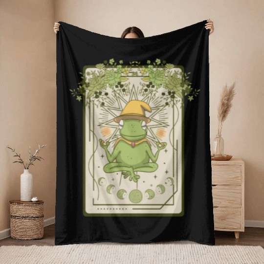Dark Cottagecore Wizard Frog Goblincore Aesthetic Throw Blankets