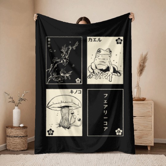 Cottagecore Tarot Cards Fungi Frog Goblincore Throw Blankets