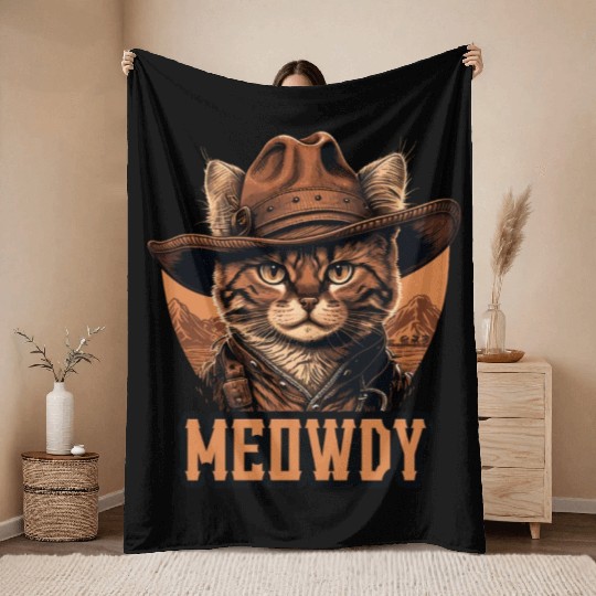 Meowdy - Funny Mashup Between Meow and Howdy - Cat Throw Blankets