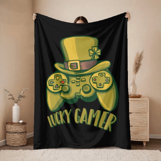 Irish Video Game Controller Boys Gamer St Patricks Throw Blankets