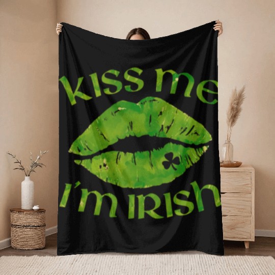 Kiss Me I m Irish Lips Sexy St Patricks Day Throw Blankets