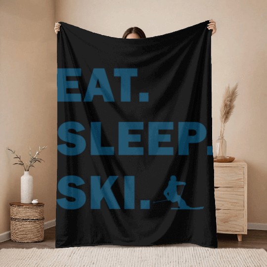 Skiing and Snowboarding - Eat Sleep Ski Throw Blankets