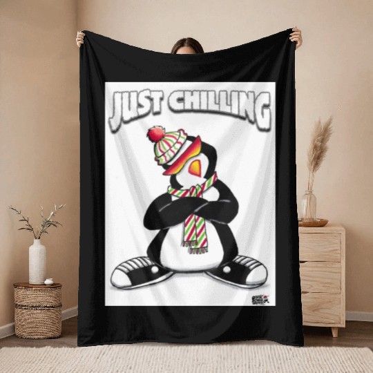Just Chilling Penguin by Black Sheep Graphix Throw Blankets