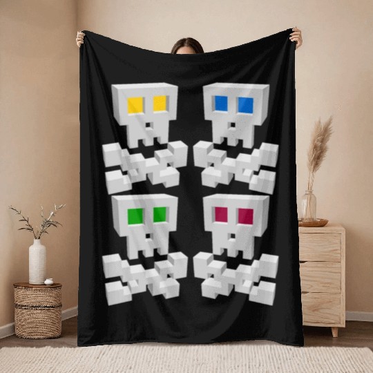 8-bit Pixel Pop Art Style Pirate Flag Skulls Throw Blankets