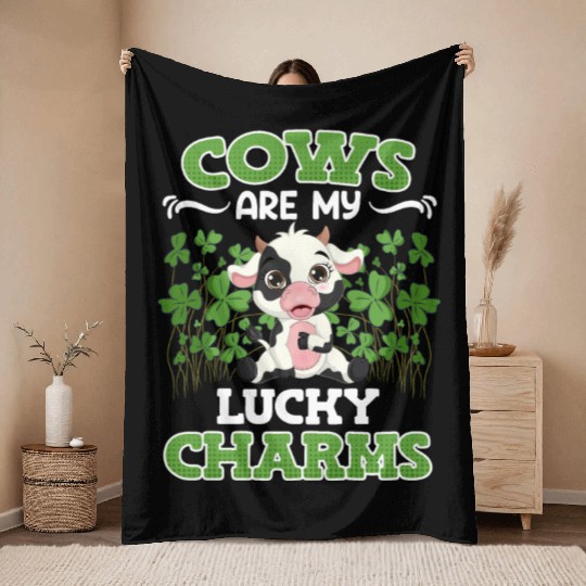 Cows are my lucky charms farmer Throw Blankets