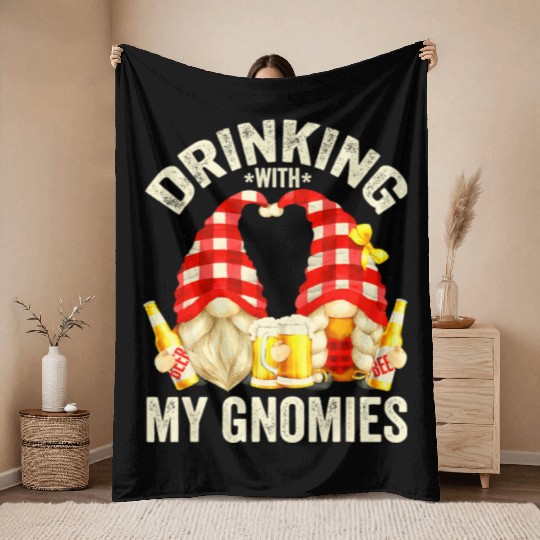 Beer Drinking With My Gnomies For Women Funny Beer Throw Blankets