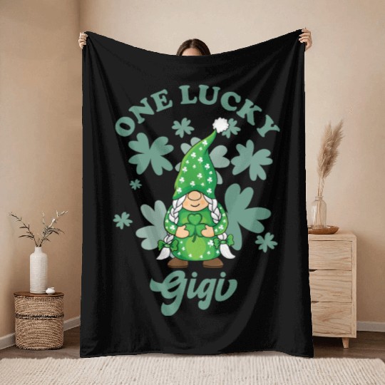One Lucky Gigi Irish Gnome St. Patrick's Day, St. Throw Blankets