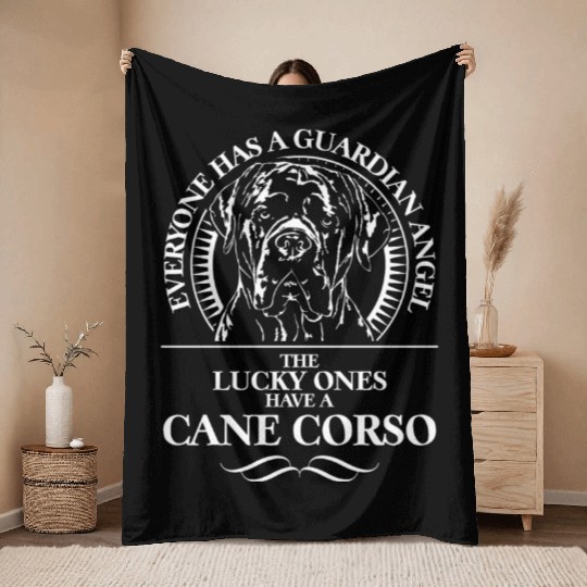 Proud Cane Corso Guardian Angel dog quote Throw Blankets