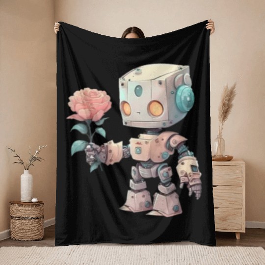 Romantic Robot Gives Away Rose Throw Blankets