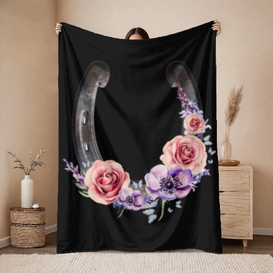 Lucky Floral Horseshoe Throw Blankets