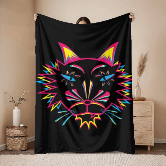 Cat Face Throw Blankets