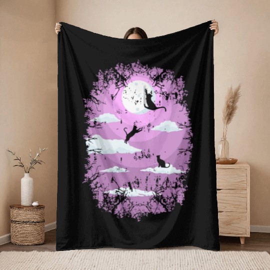 Cats Jumping On The Moon Throw Blankets