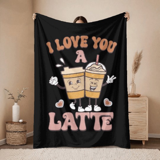 I Love You A Latte Retro Valentines Throw Blankets