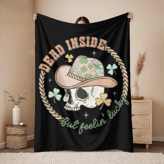 Dead inside but feelin' lucky Throw Blankets