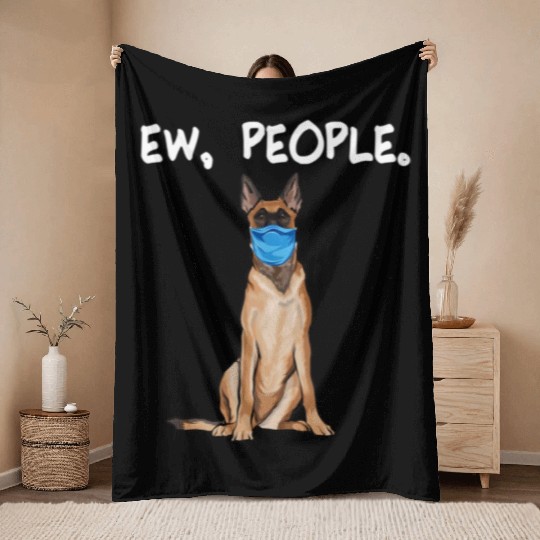 Belgian Malinoi Ew People Dog Wearing Face Mask T Throw Blankets
