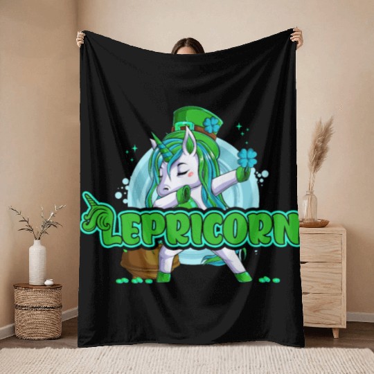 Lepricorn St. Patrick's Day Unicorn Throw Blankets