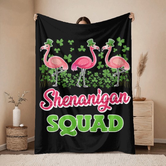 Flamingo Shenanigan Squad St. Patrick's Day Throw Blankets