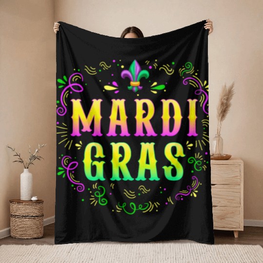 Mardi Gras Funny Party Costume This is my Mardi Throw Blankets
