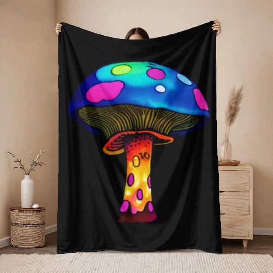 Trippy Psychedelic Rave Trip Mushrooms Goa Throw Blankets
