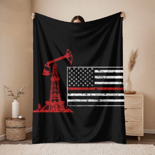 Oilfield Oil Drilling Us Flag Throw Blankets