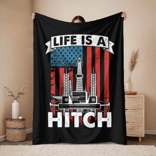 Oilfield Oil Drilling Us Flag Throw Blankets
