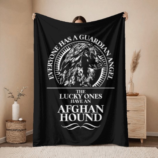 Proud Afghan Hound Guardian Angel dog quote Throw Blankets