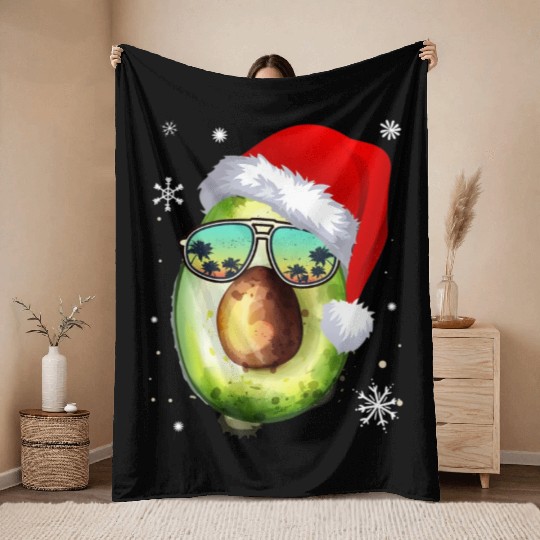 Funny Christmas Santa Avocado Fruit Vegan Lover Throw Blankets