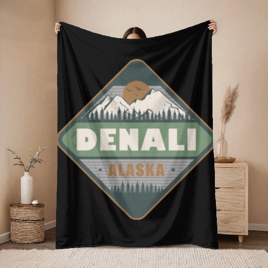 Denali Alaska US Vintage Hiking Design Throw Blankets