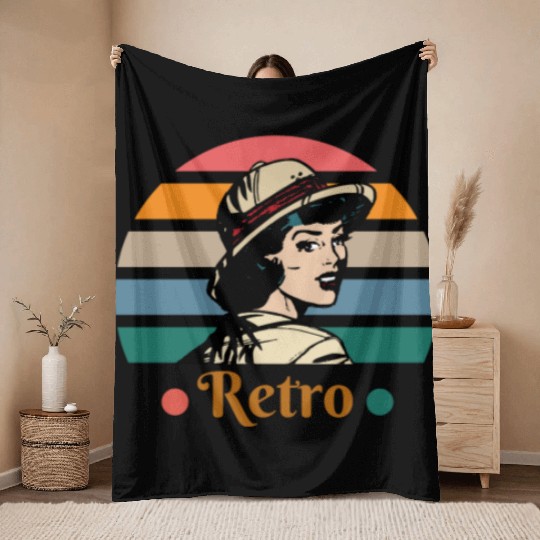 Pastel Retro Girl Throw Blankets