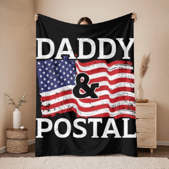 Postal Worker USA Flag Mail Escort Daddy And Rural Throw Blankets