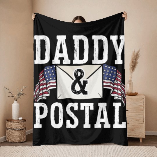 Postal Worker USA Flag Mail Escort Daddy And Rural Throw Blankets