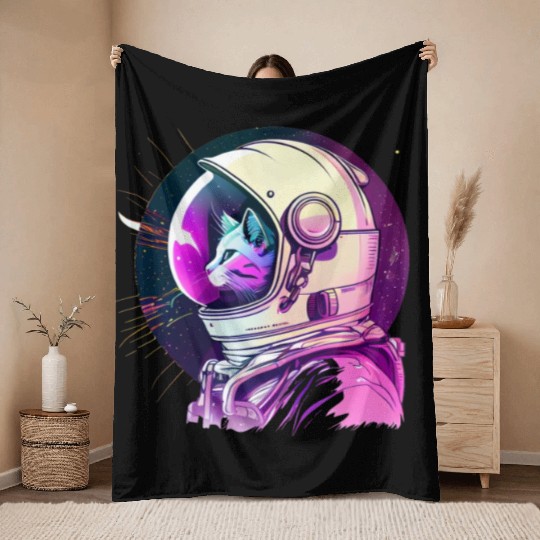 Aesthetic Vaporwave Space Cat 80s 90s Astronaut Throw Blankets