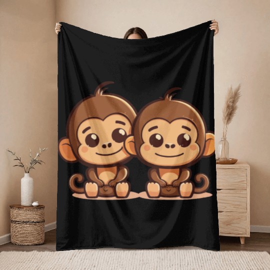 Monkeys siblings brother sister family love ape Throw Blankets