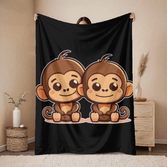 Monkeys siblings brother sister family love ape Throw Blankets