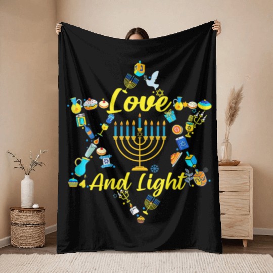 Love and Light Hanukkah Throw Blankets Jew Menorah Jewish C