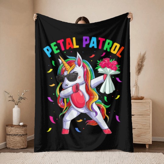 Petal Patrol Dabbing Unicorn Throw Blankets Wedding Flower