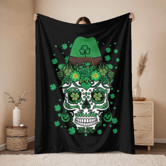 El Dia De Los Muertos St Patty's Day Irish Flower Throw Blankets