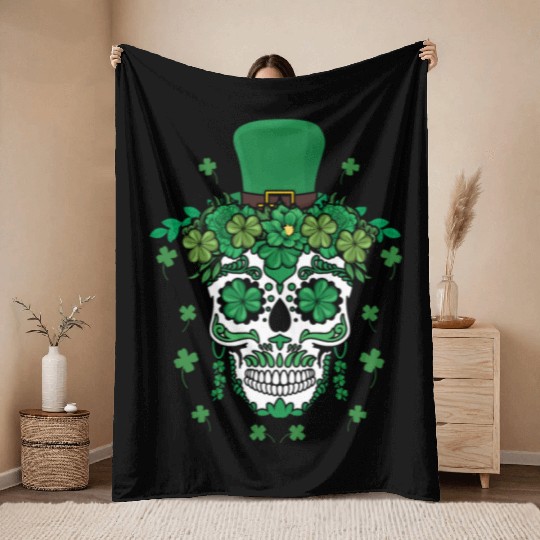Dia De Los Muertos St Patty's Day Irish Flower Throw Blankets